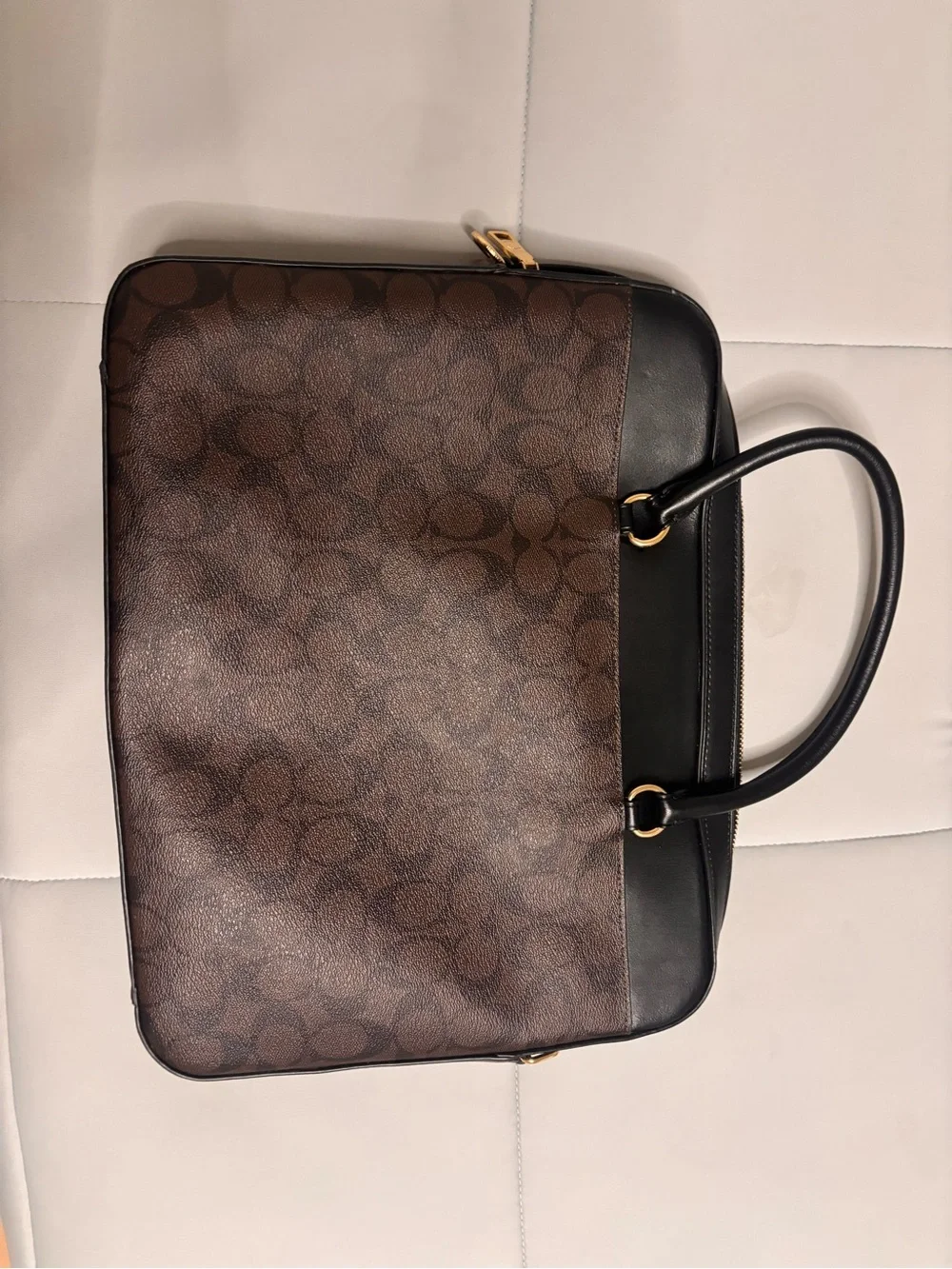 Coach Brown Signature Laptop Bag with Black Trim